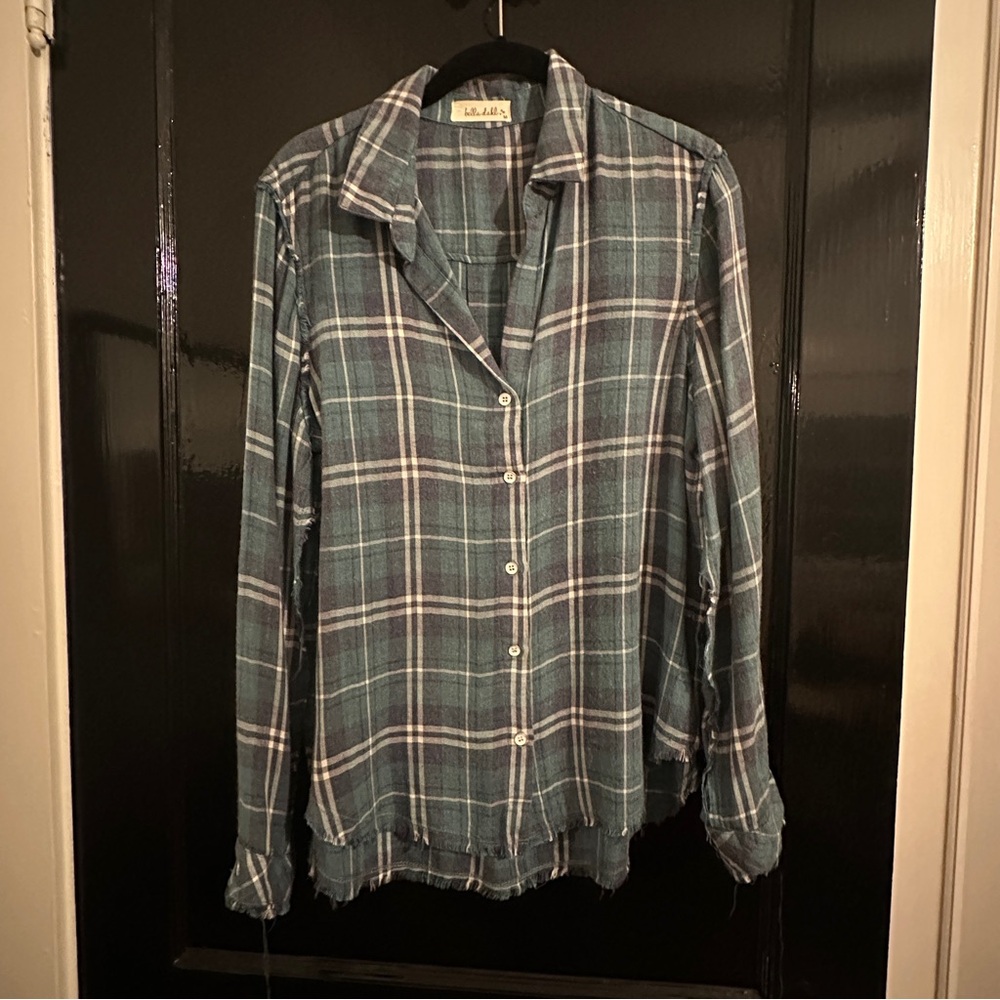 Bella Dahl Blue/Green Double Plaid Flannel Shirt